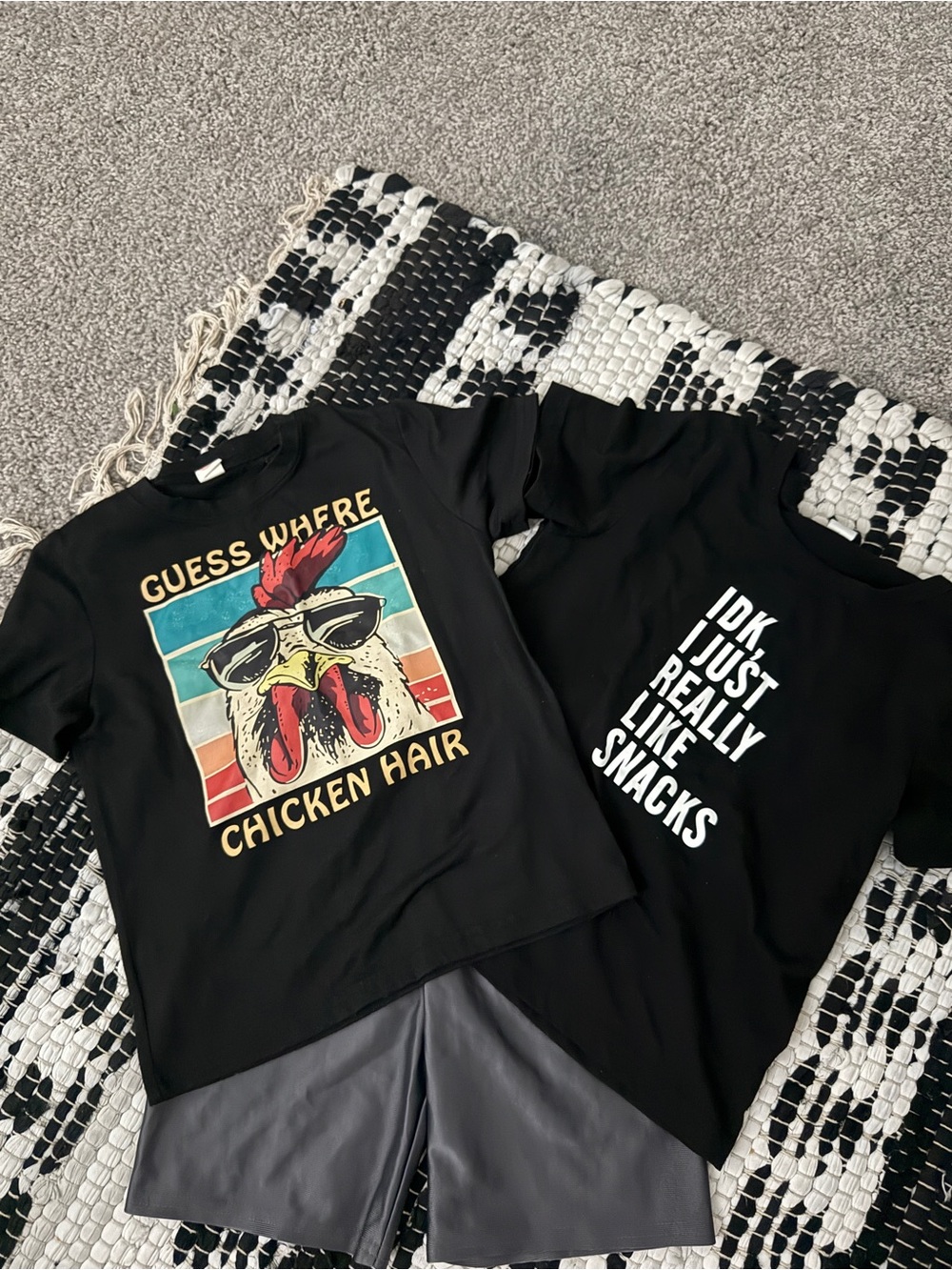 Black Graphic Tee - 'Guess Where Chicken Hair'